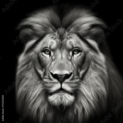 black white LION face calm face. Generative Ai