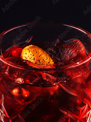 red drink cocktail in glass jar with cherry