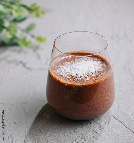 chocolate smoothie with coconut flakes