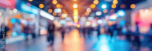Defocused and hazy abstract trade fair, expo, business conference. Generative Ai. photo