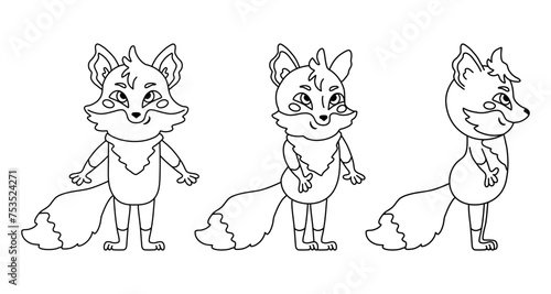 Fototapeta Naklejka Na Ścianę i Meble -  Funny cartoon fox. Character design. Vector illustration set.