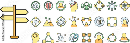 Adaptation icons set outline vector. Change adapt. Emotional adaptibility color line isolated
