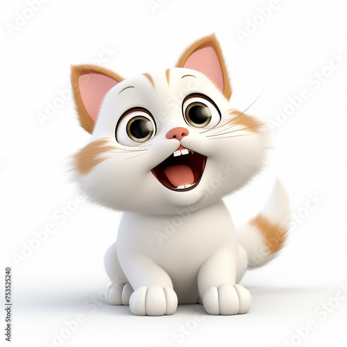 Cartoon illustration of surprised baby cat on white background, Cute kitten for children book. Kids book colorful illustrations with cat, drawing 