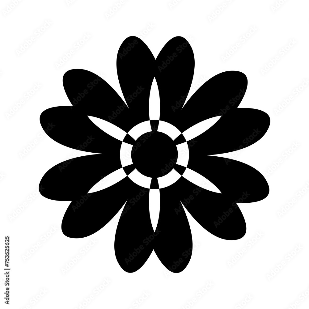 abstract geometric ornamental flower head, geometric black symmetric floral decoration abstract geometric ornamental flower head, geometric black symmetric floral decoration