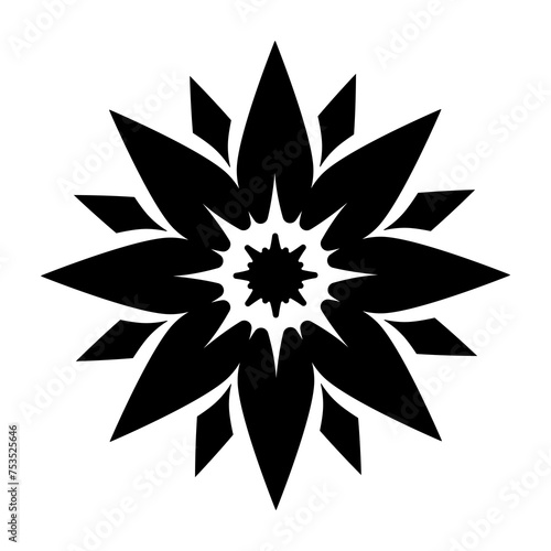 abstract geometric ornamental flower head, geometric black symmetric floral decoration