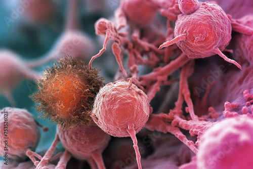 immune cells attack cancer cells, T-cells attacking cancer photo