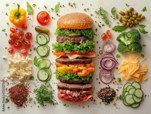 huge appetizing hamburger with ingredients