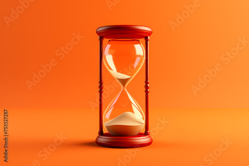 Hourglass on orange background. Time concept, copy space.