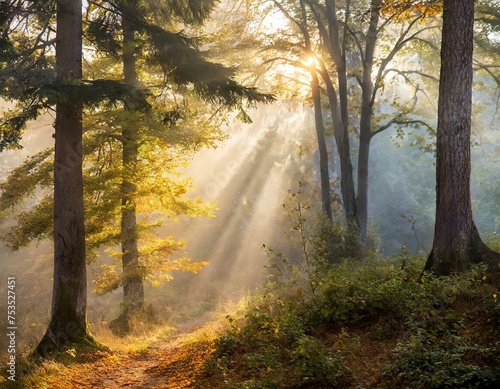 Mystical Forest with beaming light through the trees   © Barry Stead