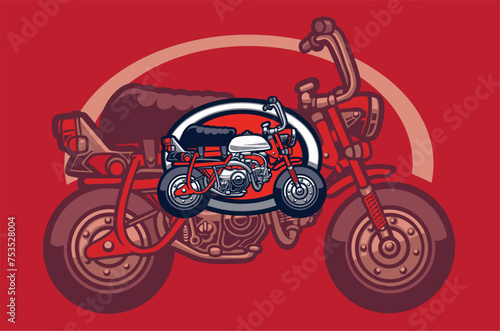 Monkey bike moto vector logo with a red motorcycle against a red background  capturing the essence of fun and excitement in miniature motorcycle riding.     