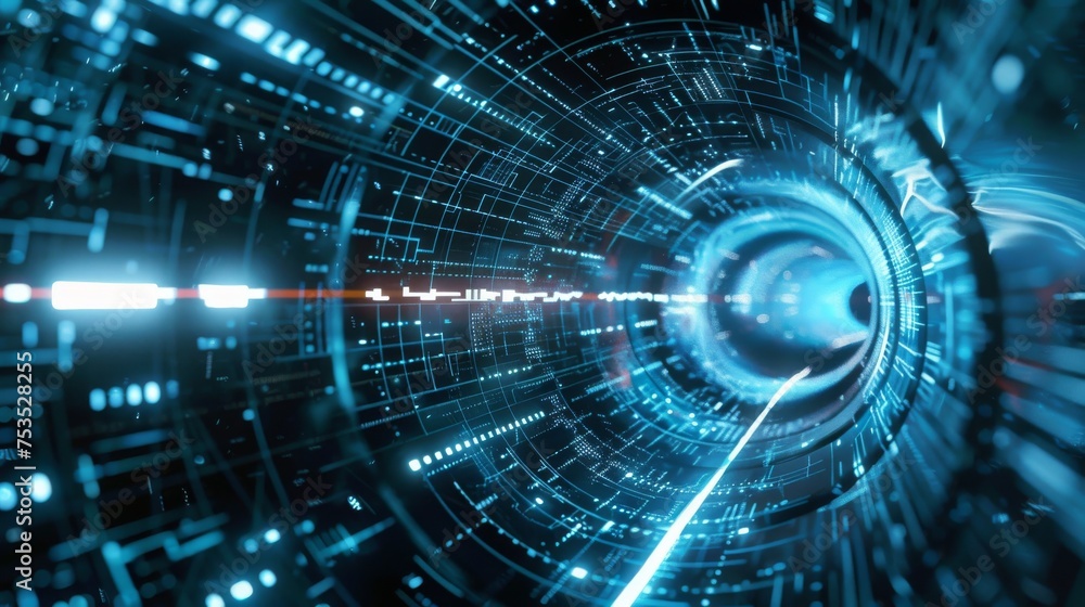 A futuristic cyber data tunnel background, perfect for engaging and interactive tech presentations. A futuristic cyber data tunnel background, perfect for engaging and interactive tech presentations.
