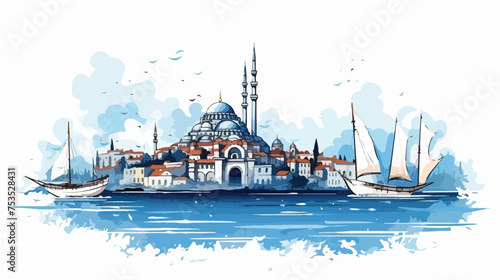 Road to Istanbul freehand draw cartoon vector illustration