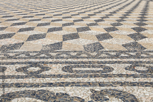 Beautiful cobblestone pavement in The Republic Square in Elvas town