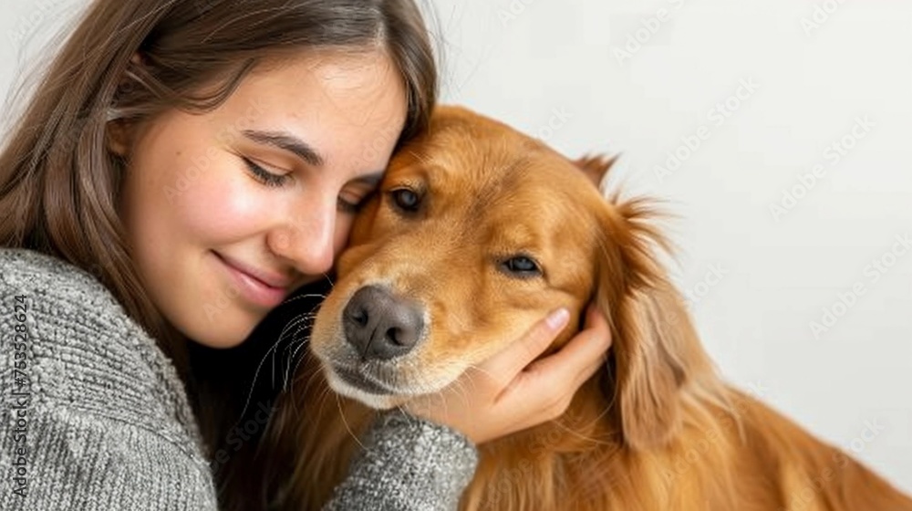 Woman pampering her dog with grooming or spa treatments, such as brushing their fur or giving them a bath, generative AI