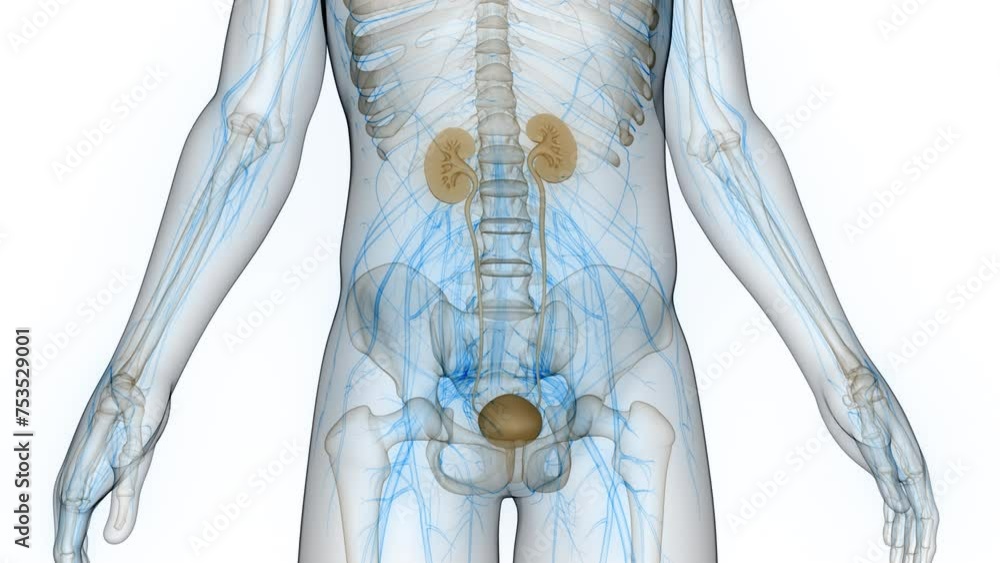 Human Urinary System Kidneys with Bladder Anatomy Animation Concept ...
