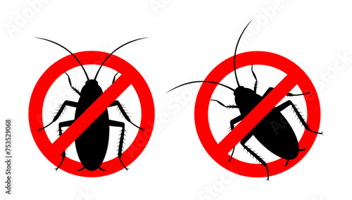 No cockroach sign. Insect danger warning sign. Anti insect symbol. Stop insect icon. 