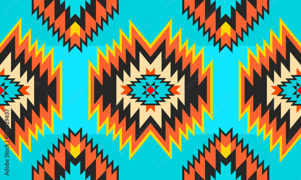 Native forms of the Navajo-American, Aztec, Apache, Southwestern, and Mexican tribes. Vector seamless pattern Designed for fabric, clothing, blankets, rugs, woven, wrapping, decoration. - obrazy, fototapety, plakaty 