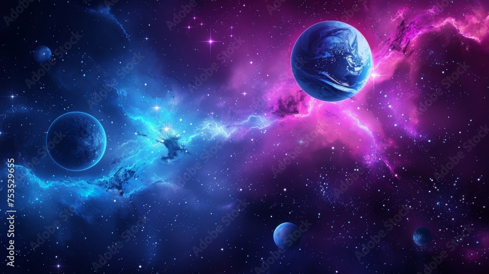 Abstract outer space background with planets, stars, and cosmic elements Abstract outer space background with planets, stars, and cosmic elements