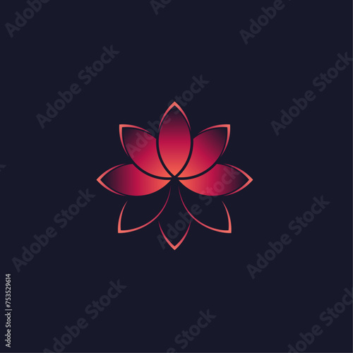 Lotus logotype. Abstract red gradient stylized flower on black background. Best for web, print, polygraphy, businesscards, signboards, logo and branding design.