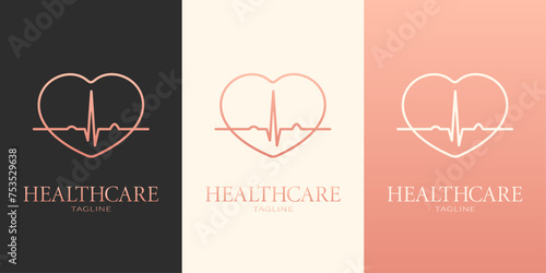 Heartbeat medical logotype. Logo set with three variants in different colors. Best for web, print, polygraphy, businesscards, signboards, logo and branding design.