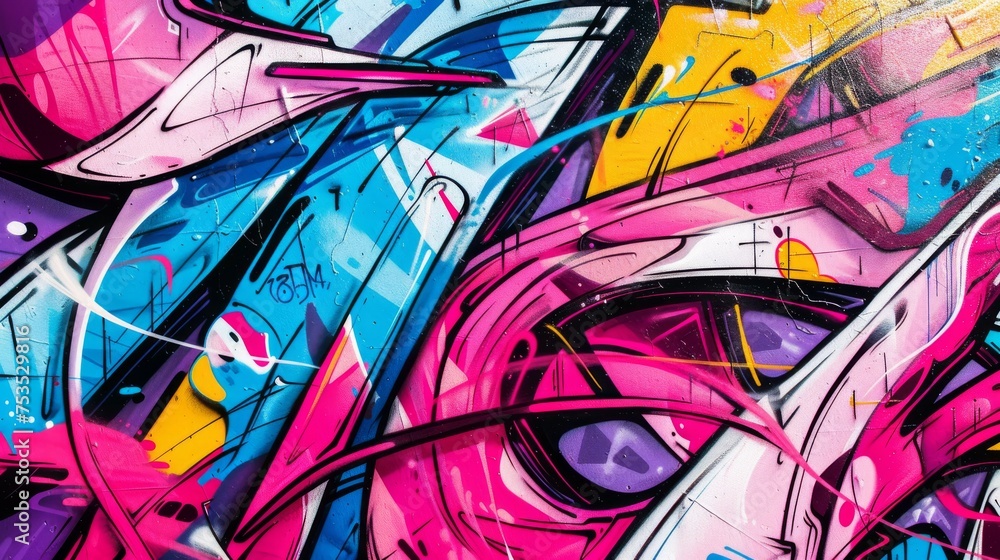 Abstract urban graffiti with vibrant colors and street art elements