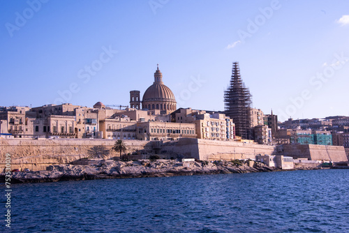 The medieval limestone city of Valletta, Malta with its main symbols 