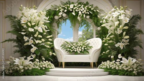 podiums background decorated with the red roses and flowers background like stage decorated for the wedding abstract background for wedding decoration podiums flowers background 
