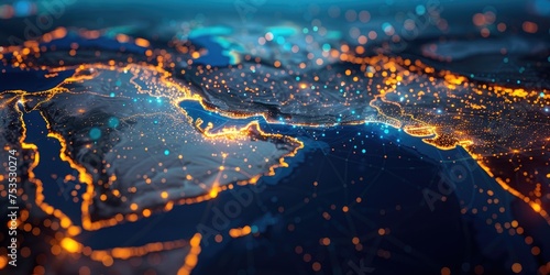 Saudi Arabia's Middle East and North on an abstract map. Generative Ai