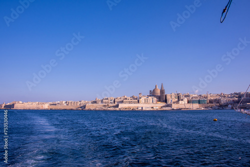 The medieval limestone city of Valletta, Malta with its main symbols	 photo