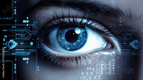 Beautiful blue eye engaged in identity verification process, technology for security and access control