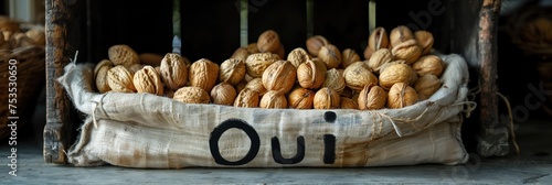 Un régime sain à base de noix. Le mot OUI à partir de noix. Inscription pour la nutrition des noix. Un signe de beauté et de santé. Des noix en forme de OUI. Dites OUI aux fruits à coque! photo
