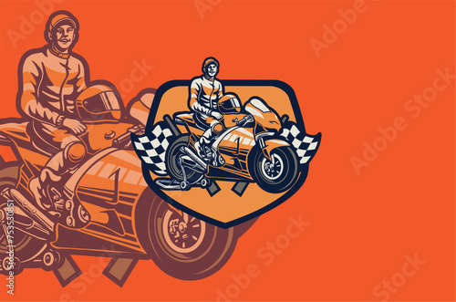 The MotoGP logo with an orange motorbike and an orange background, creates a dynamic and energetic impression, reflecting the spirit of competition and dazzling speed on the race track. photo