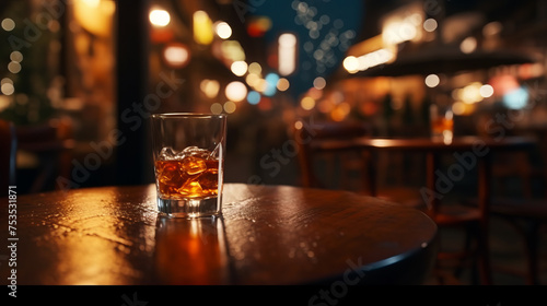 Whiskey on the Rocks at an Outdoor Cafe, Twilight City Ambiance