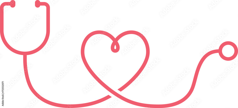 ハートのラインによる聴診器のシンプル医療アイコン