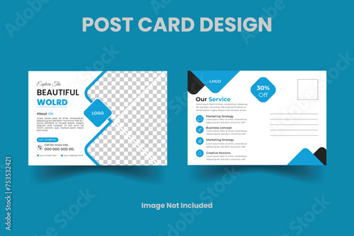 Modern Travel Postcard Design Template. Travel Company Postcard