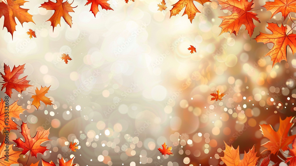 orange maple leaf framing a stylish natural bokeh background with wide copy space orange maple leaf framing a stylish natural bokeh background with wide copy space