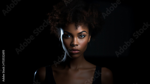 portrait of young black woman posing on black background