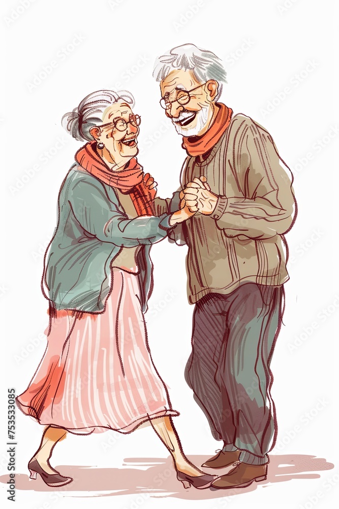 Old elderly happy couple. mature people dance, love home fun. Grandma is happy, old senior, beautiful smile. generative ai