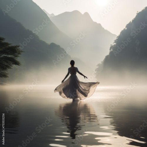 light painting photo ballet dancer dancing on the lake © Natalia Klenova
