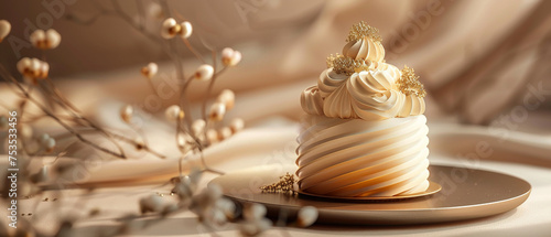 Art deco 3D dessert masterpiece golden lines photo