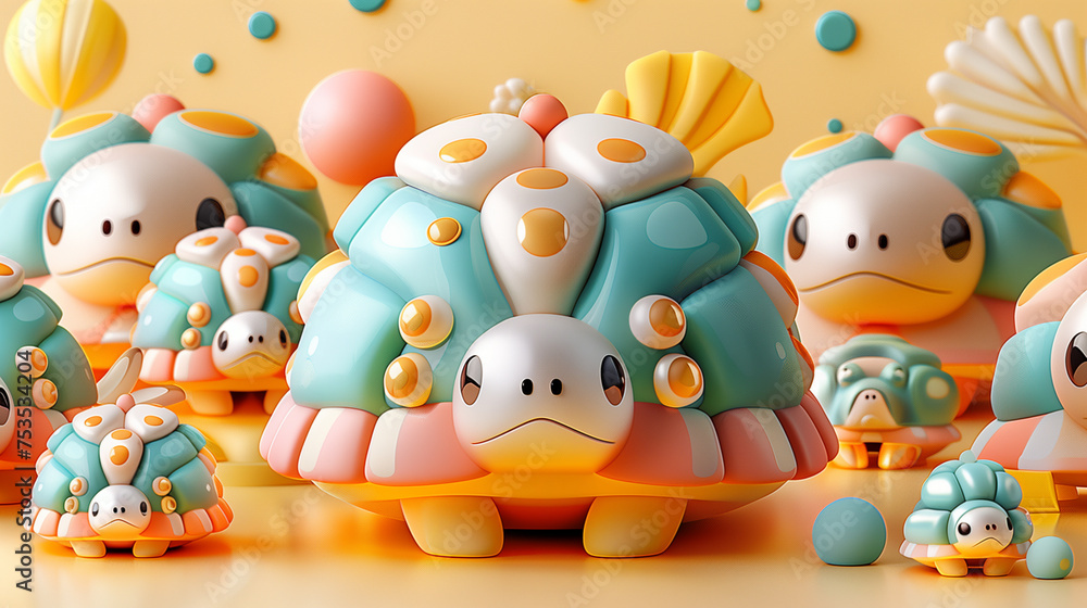 Playful 3d rendered turtles with colorful abstract backdrop: bright, cheerful 3d illustration of cartoon tortoise in a whimsical, colorful setting Playful 3d rendered turtles with colorful abstract backdrop: bright, cheerful 3d illustration of cartoon tortoise in a whimsical, colorful setting