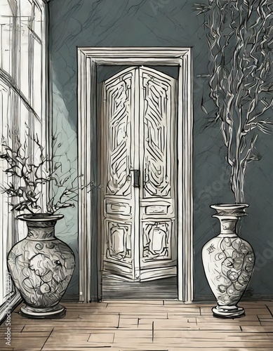 Sketch of a closed modern closed door