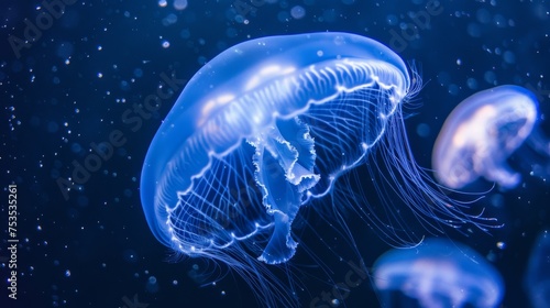 Luminous jellyfish underwater, ethereal and mysterious.