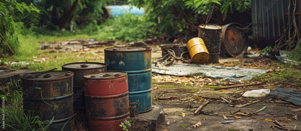 Environmental problems arise from the presence of empty oil barrels left abandoned in nature, causing waste, harmful debris, and impacting construction.