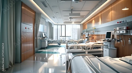 Modern hospital room with bed for patient photo