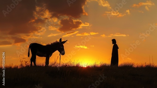 Silhouette of Balaam and the talking donkey photo