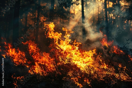 Large flames of forest fire photo