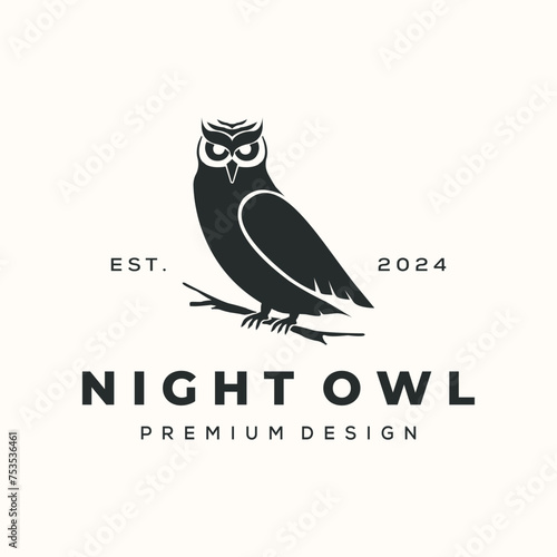night owl vintage logo vector minimalist illustration design, wild owl logo design