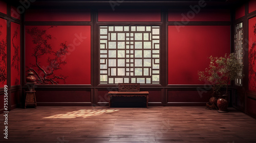empty classic red chinese room