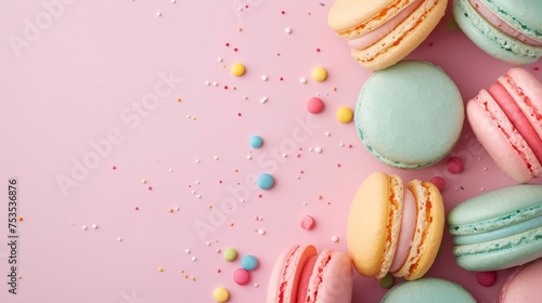 Pastel colored macarons arrangement background